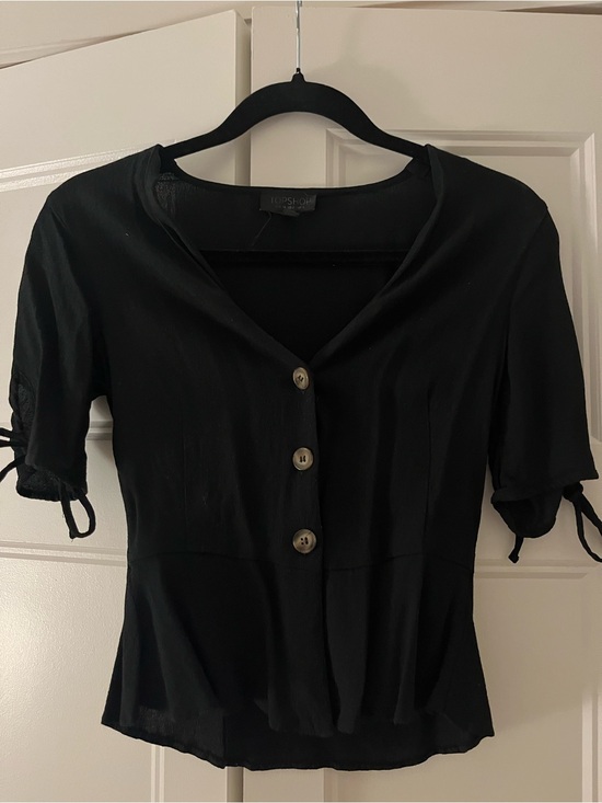 Topshop Tops - Topshop Black Button-Front Blouse with Tie Sleeves